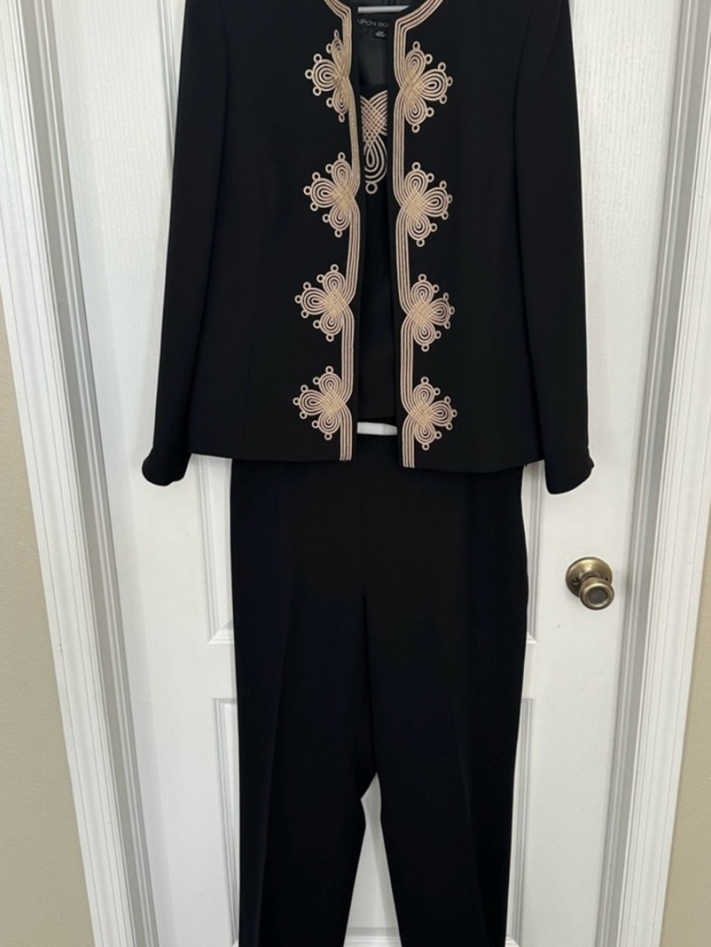 3pc Evening Pant Suit Black with Gold Soutage Embroidery